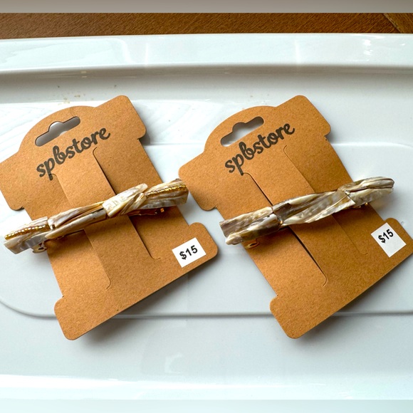 Hand Crafted Accessories - Natural Shell Barrettes with Seed Bead Accents - Handmade